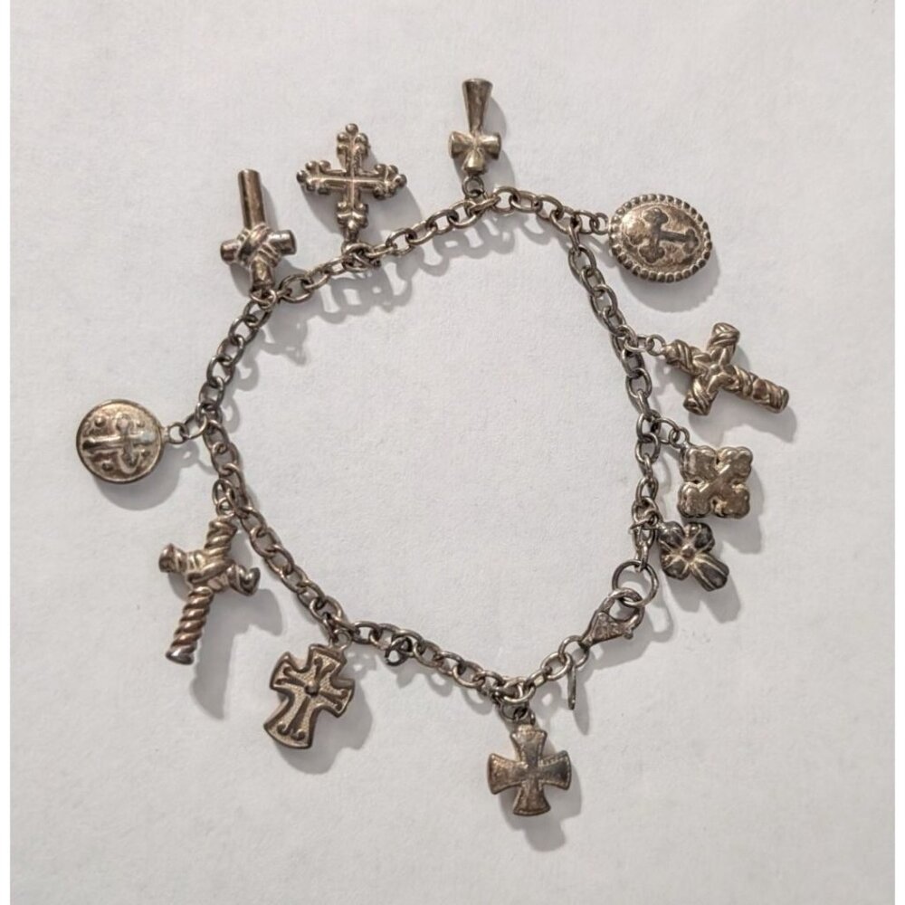 Sterling Silver JCM 925 Mauritius Charm Bracelet 11 Cross Charms by Jacmel Jewel - Picture 2 of 16